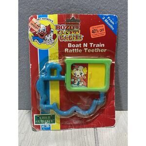 Vintage Remco Baby 1992 Bozo The Clown Boat Train Teether Rattle Green Red